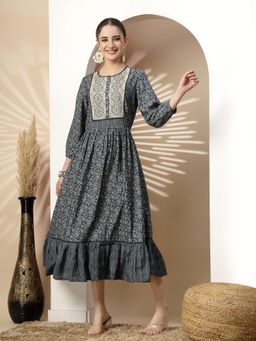 Nayam by lakshita - Navy Blue Printed Flared Dress for Women