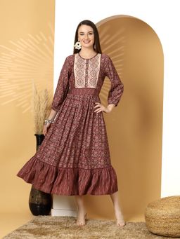 Nayam by lakshita - Maroon Printed Flared Dress for Women