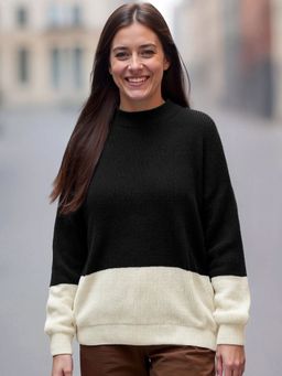Bewakoof - Women's Black & Gradenia Super Loose Fit Sweater