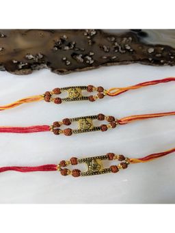 Digital Dress Room - Ganesh Ji Rudraksha Beads Multicolor Thread Rakhi for Men (Set Of 3)