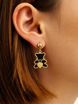 ARTKLIM - Black Teddy Heart Charm Drop Anti-Tarnish Earring