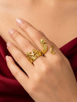 ARTKLIM - Nature Leaf Dual Ring Set Adjustable Anti-Tarnish Ring
