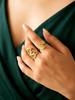 ARTKLIM - Seahorse And Ocean Charm Pair Ring Set Adjustable Anti-Tarnish Ring