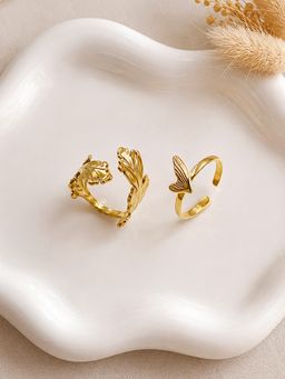 ARTKLIM - Butterfly Garden Pair Ring Set Adjustable Anti-Tarnish Ring