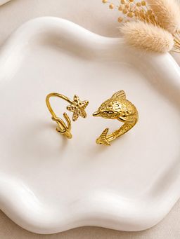 ARTKLIM - Starfish And Dolphin Ocean Pair Ring Set Adjustable Anti-Tarnish Ring