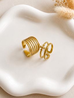 ARTKLIM - Layered Band And Butterfly Pair Ring Set Adjustable Anti-Tarnish Ring