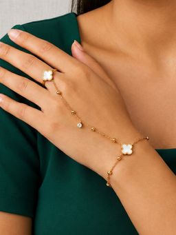 ARTKLIM - Mother Of Pearl Clover Anti-Tarnish Ring Bracelet