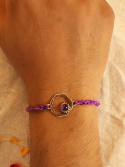 BeAbhika - Geocircle 925 Sterling Silver & July Birthstone Thread Rakhi With Roli Chawal Capsules