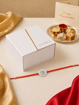 Axora Life - 925 Sterling Silver Om Round Rakhi For Brother With Roli-Chawal
