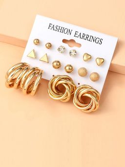 Jewels Galaxy - Gold Plated Contemporary Studs and Hoop Earrings Set of 8