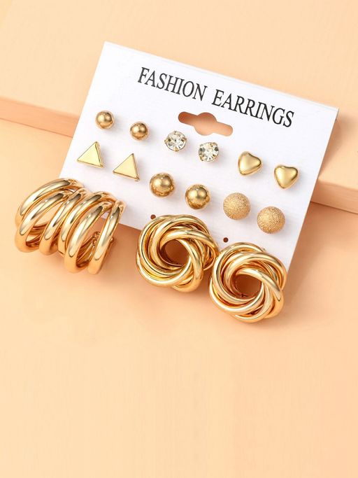 Jewels Galaxy Gold Plated Contemporary Studs and Hoop Earrings Set of 8