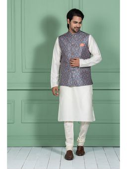 KISAH - Men Blue Kurta Jacket Set (Set of 3)