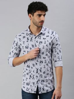SHOWOFF - Men Roll-Up Sleeves Lavender Abstract Shirt