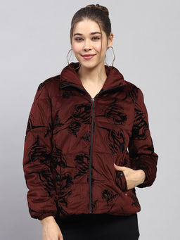 Monte Carlo - Maroon Self Design Puffer Jacket