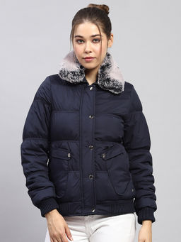 Monte Carlo - Navy Blue Solid Puffer Jacket
