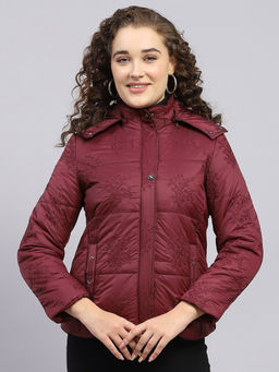 Monte Carlo - Maroon Embroidered Puffer Jacket