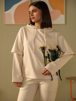 Muvazo - Cream 3D Artistry Fleece Hoodie