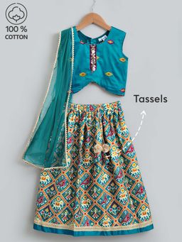 Hopscotch - 3-Pc Embroidered Tassel Lehenga Set