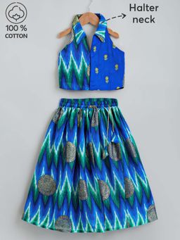 Hopscotch - 2-Pc Halter Neck Ikat Lehenga Set