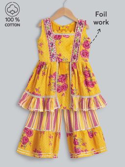 Hopscotch - 2-Pc Floral Foil Cotton Kurti & Sharara
