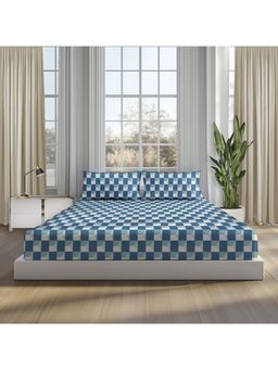SLEEPSIA - Lounge Teal-Blue Window Maze Queen Size Double Bedsheets & 2 Pillow Cases
