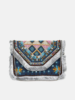 Fabbhue - Womens Multi-Color Hand Embellished/Sequined Envelope Boho Clutch