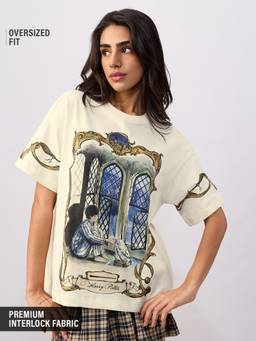 The Souled Store - Off White Official Harry Potter Wizarding Window Oversized T-Shirt