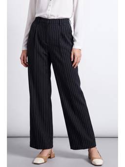 Allen Solly - Women Navy Blue Regular Fit Striped Formal Trouser