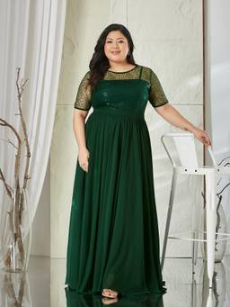 Miss Chase - A+ Curve Collection Dark Green Relaxed Fit Maxi Dress