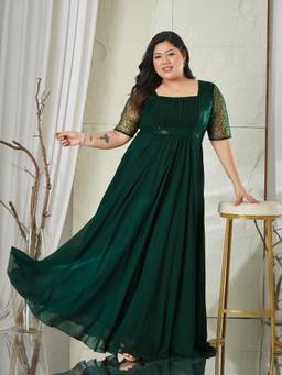 Miss Chase - A+ Curve Collection Green Square Neck Half Sleeve Dress