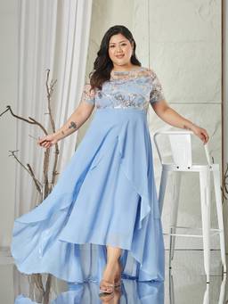 Miss Chase - A+ Curve Collection Blue Satin Midi Dress