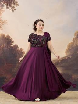 Miss Chase - A+ Curve Collection Purple Pleated Satin Maxi Dress