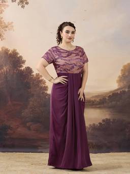 Miss Chase - A+ Curve Collection Dusty Purple Layered Satin Maxi Dress