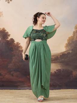 Miss Chase - A+ Curve Collection Siege Green Layered Satin Maxi Dress