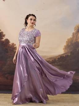 Miss Chase - A+ Curve Collection Lavender Satin Maxi Dress