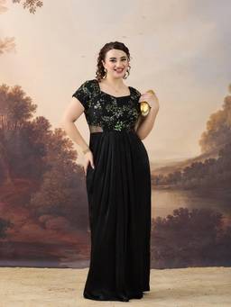 Miss Chase - A+ Curve Collection Black Draped Satin Maxi Dress