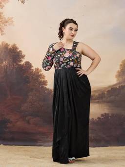 Miss Chase - A+ Curve Collection Black Embroidered Maxi Dress