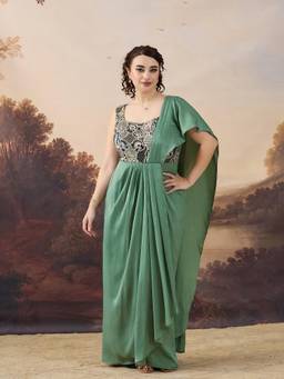 Miss Chase - A+ Curve Collection Green Draped Satin Maxi Dress