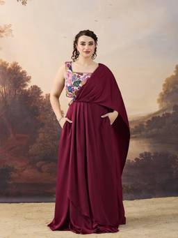 Miss Chase - A+ Curve Collection Wine Floral Maxi Dress