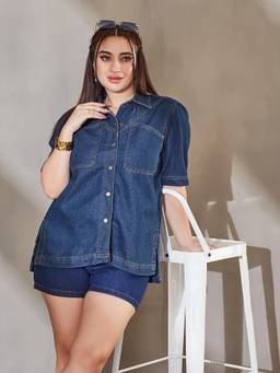 Miss Chase - A+ Curve Collection Blue Denim Shirt