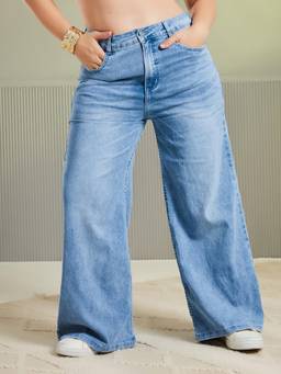 Miss Chase - A+ Curve Collection Light Blue Wide-Leg Regular Denim Jeans