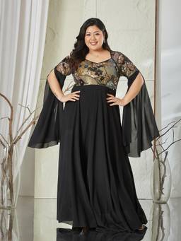 Miss Chase - A+ Curve Collection Black Embellished Maxi Dress