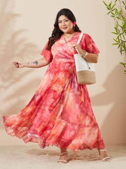 Miss Chase - A+ Curve Collection Acid Pink Flared Maxi Dress