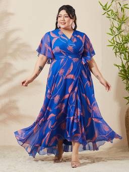 Miss Chase - A+ Curve Collection Blue Flared Maxi Dress