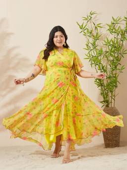 Miss Chase - A+ Curve Collection Yellow Bishop Sleeve Maxi Dress