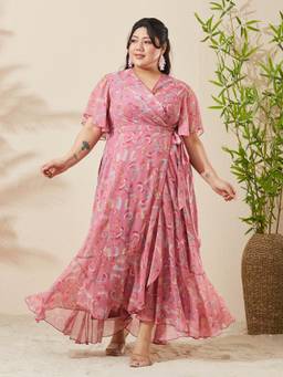 Miss Chase - A+ Curve Collection Pink Bishop Sleeve Maxi Dress