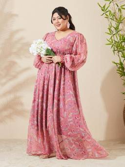 Miss Chase - A+ Curve Collection Pink and Mint Bishop Sleeve Maxi Dress