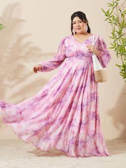Miss Chase - A+ Curve Collection Lavender Bishop Sleeve Dress