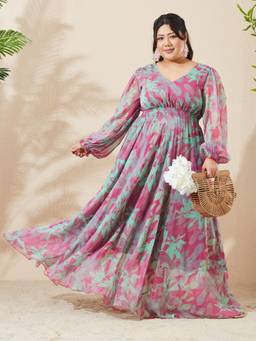 Miss Chase - A+ Curve Collection Pink Bishop Maxi Dress