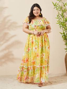 Miss Chase - A+ Curve Collection Yellow Flared Maxi Dress